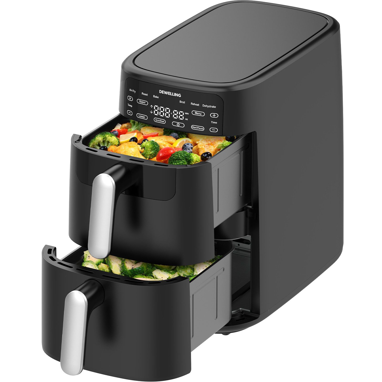AIMAX Heißluftfritteuse 10L Dual-Korb Air Fryer mit Digitaldisplay, fettarmes Frittieren für Familien, 2700 W, 6 programme & Knusprige Ergebnisse mit wenig Öl, 360° Luftzirkulation