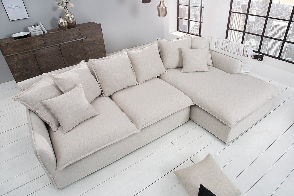 riess-ambiente Ecksofa HEAVEN 255cm natur - Flachgewebe, Pappelholz, inkl. Kissen, Federkern, Einzelartikel 1 Teile, L-Förmig & abnehmbarer Rundumbezug - Landhaus-Stil ideal f. Wohnzimmer