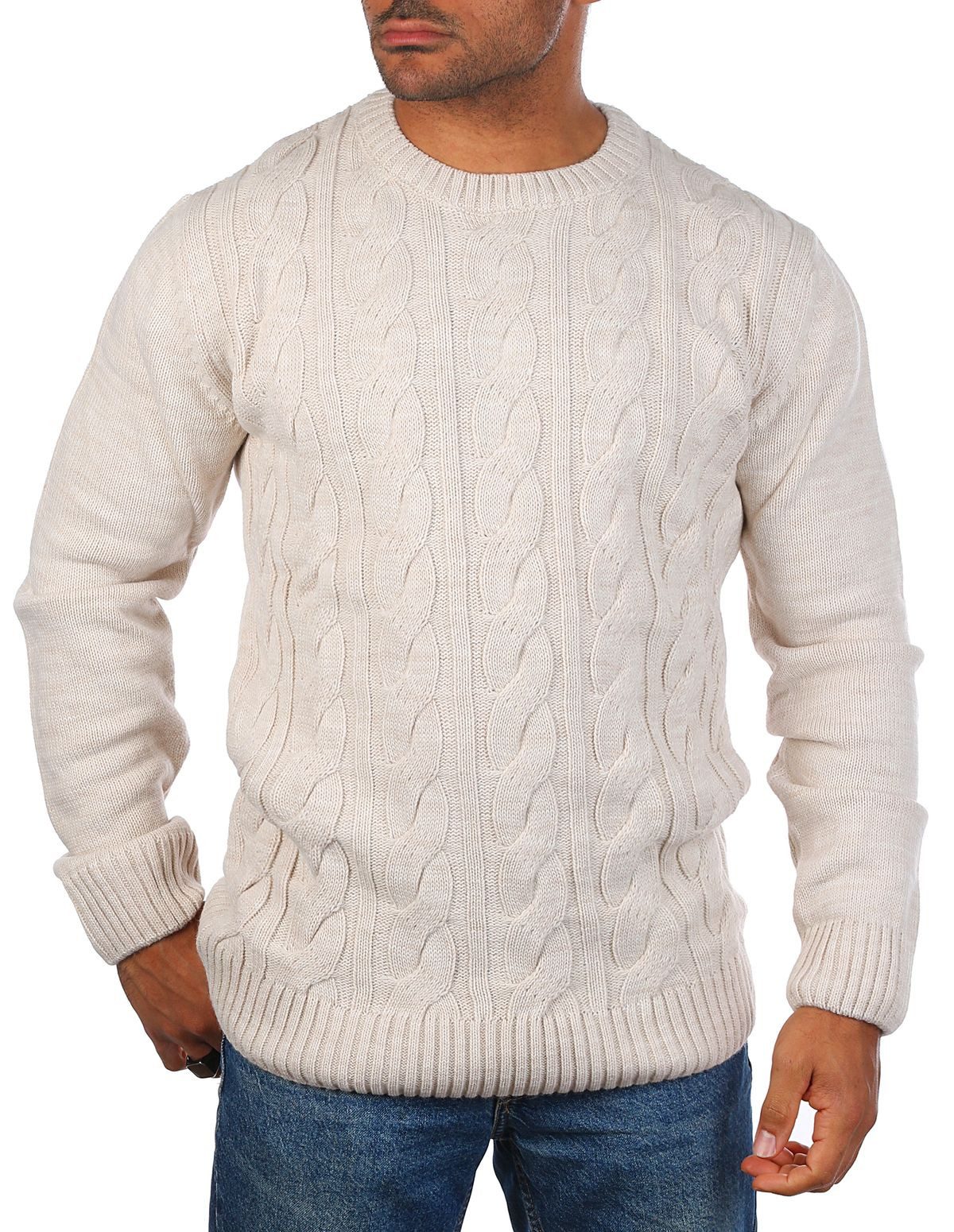CARISMA Strickpullover Herren mit Zopf Cable Strickmuster Uni Rundhals retro klassisch 7900