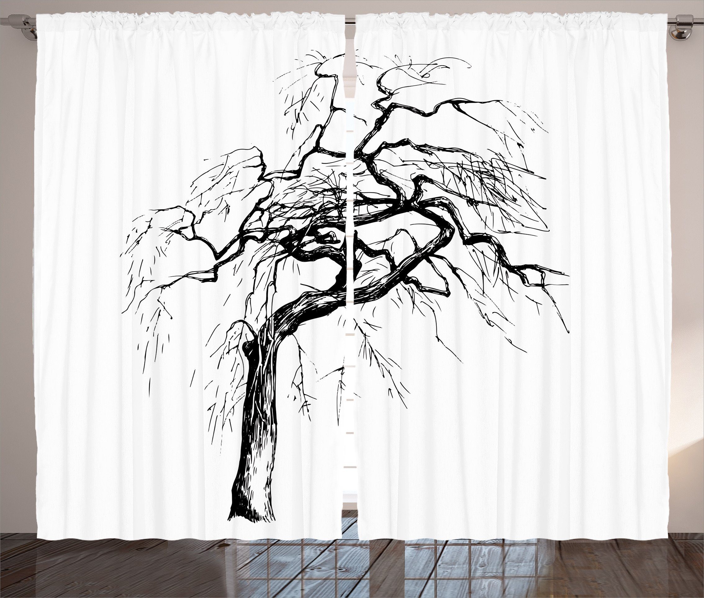 Gardine Kräuselband Trockene Vorhang Abakuhaus, Natur und Schlafzimmer mit Herbst-Baum Haken, Schlaufen Zweige