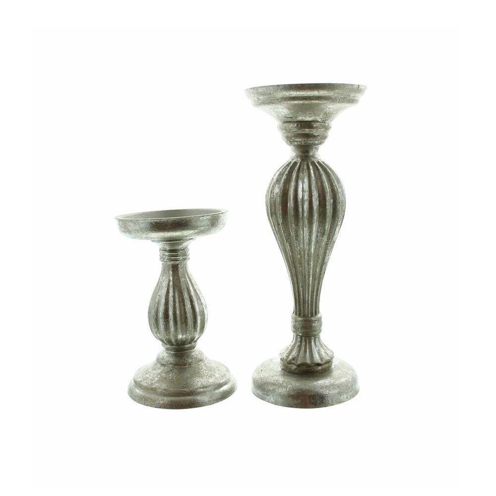 Home-trends24.de Kerzenhalter Kerzenhalter Halter Kerzenständer Deko Windlicht Silber Holz Antik