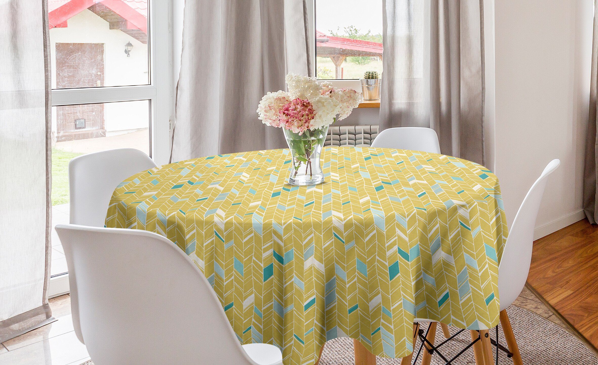 Yellow Dekoration, Kreis Esszimmer Herringbone Tischdecke Abdeckung Kunst Chevron Küche Tischdecke Abakuhaus für