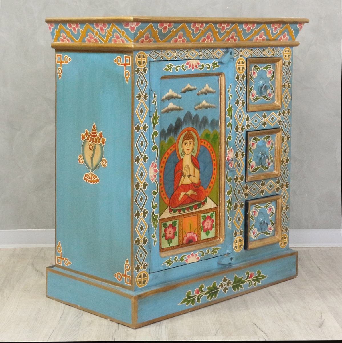 Oriental Galerie Mehrzweckschrank Sherab Tibet Handarbeit Wandschrank cm 69 Blau