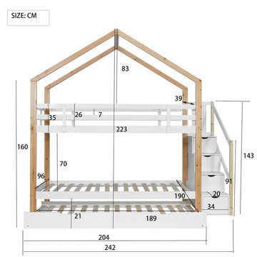 Flieks Etagenbett, Kinderbett 90x200cm mit Stauraumtreppe und Unterbett 90x190cm