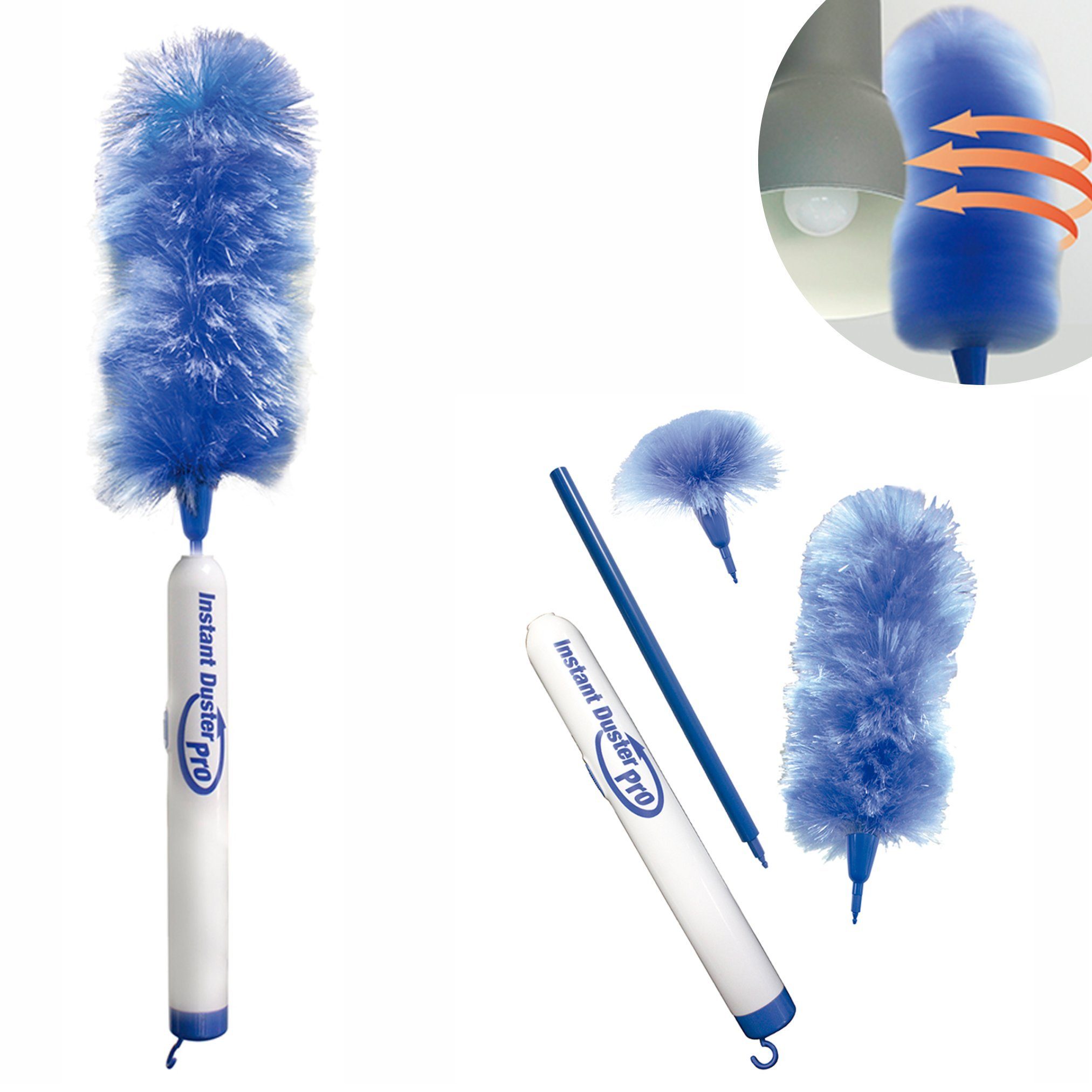 Best Direct® Elektro-Oberflächenbürste Instant Duster Pro®, Set, 4-tlg., inkl. großem und kleinem Staubwedel (austauschbar), Staubwedel mit Teleskopstiel, rotierend, elektrisch, batteriebetrieben