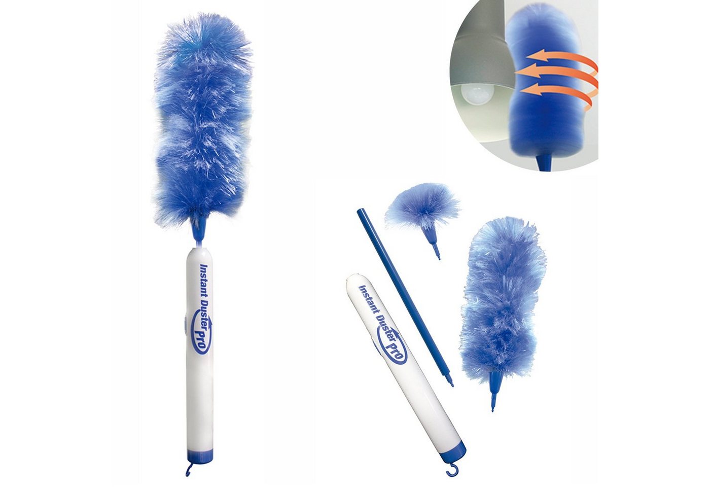 Best Direct® Elektro-Oberflächenbürste Instant Duster Pro®, Set, 4-tlg., inkl. großem und kleinem Staubwedel (austauschbar), Staubwedel mit Teleskopstiel, rotierend, elektrisch, batteriebetrieben