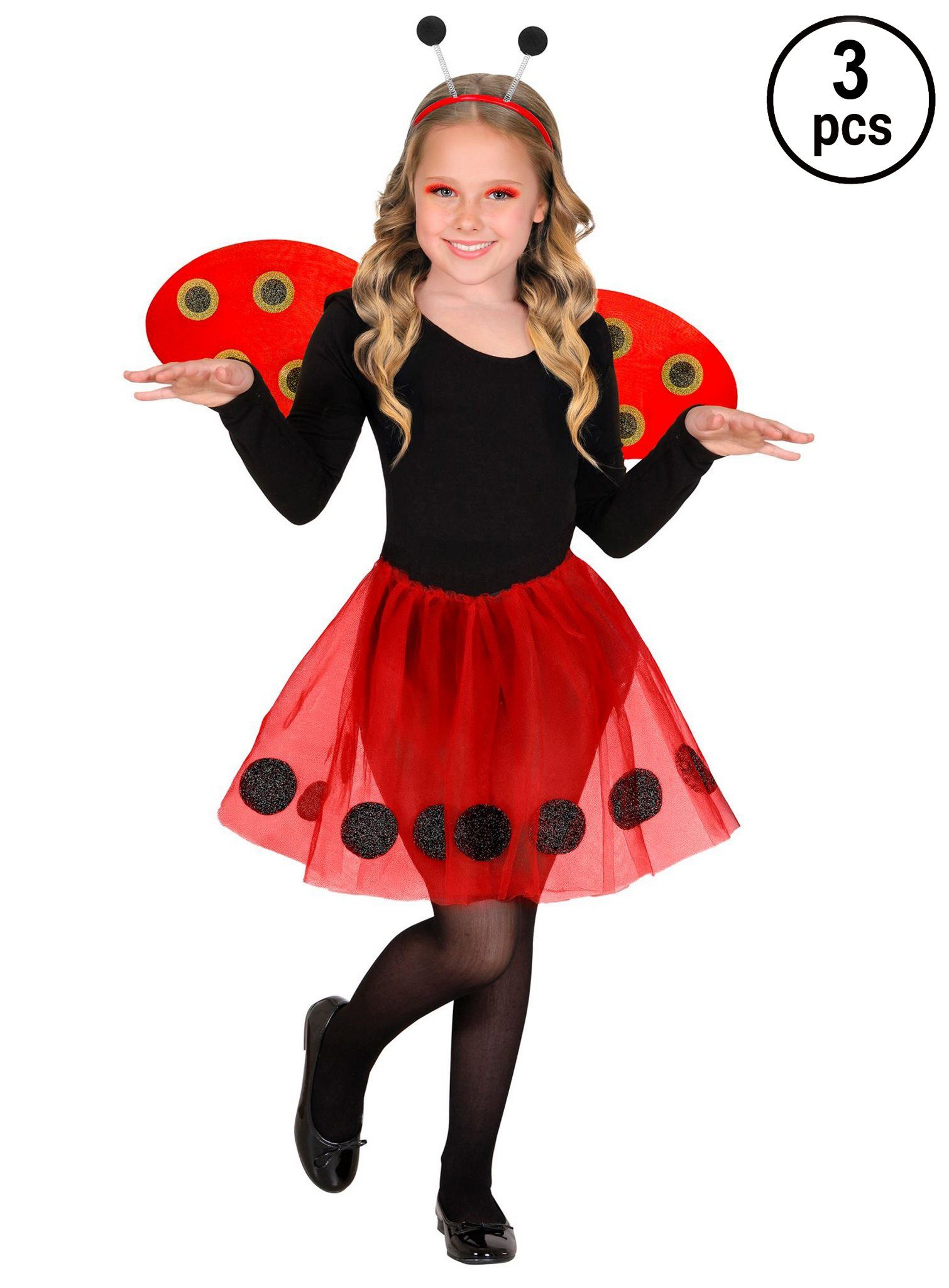 Widdmann Kostüm-Flügel Kostüm Set Marienkäfer 2-teilig Karneval Fasching, Tutu, Flügel und Haarreif für kleine Käfer