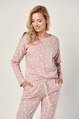 Mademoiselle Sommeil Capri-Pyjama 3/4-Schlafanzug mit langarm Oberteil in altrosa mit Punkten (2 tlg)
