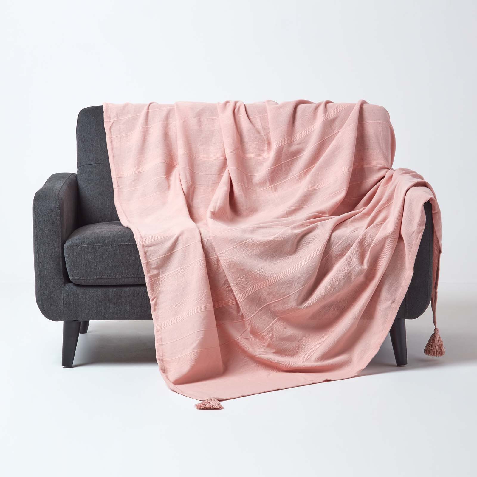 Plaid Tagesdecke Rajput, 100% Baumwolle, rosa, 150 x 200 cm, Homescapes