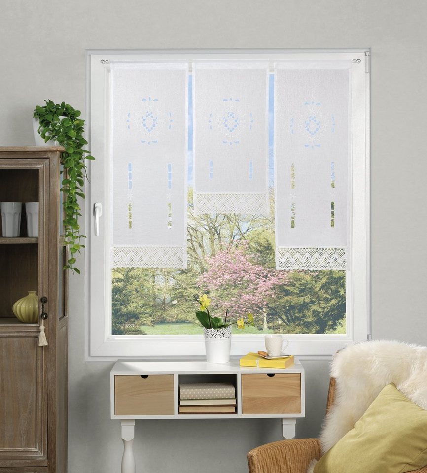 Vorhang ALEGRA, HOME WOHNIDEEN, Stangendurchzug (3 St), halbtransparent, 3  teiliger Fensterbehang bestickt, Halbtransparenter Fensterbehang bestickt  (3Teile)