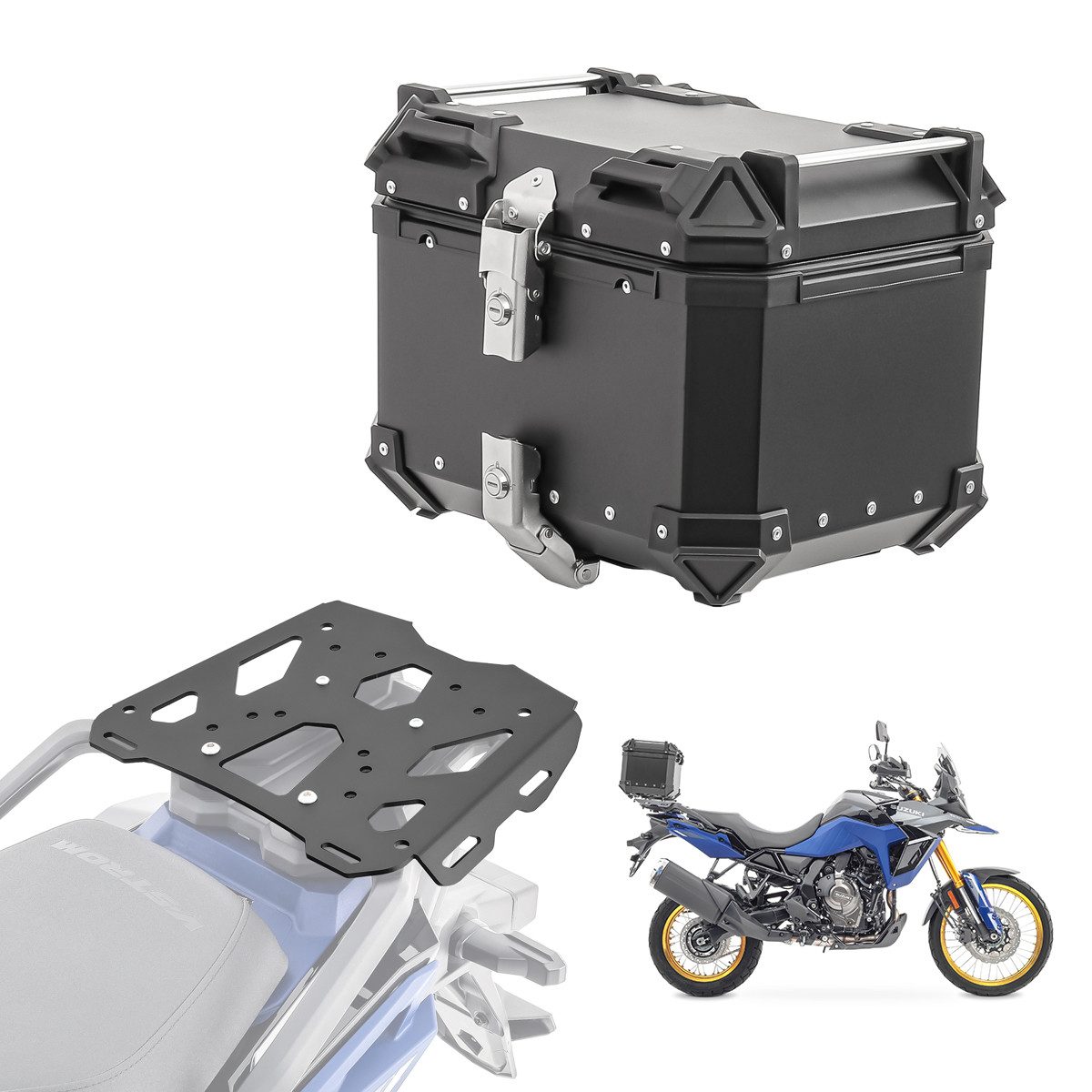 Bagtecs Topcase Set Alu Topcase + Gepäckbrücke passend für Suzuki V-Strom 800 23-26 #