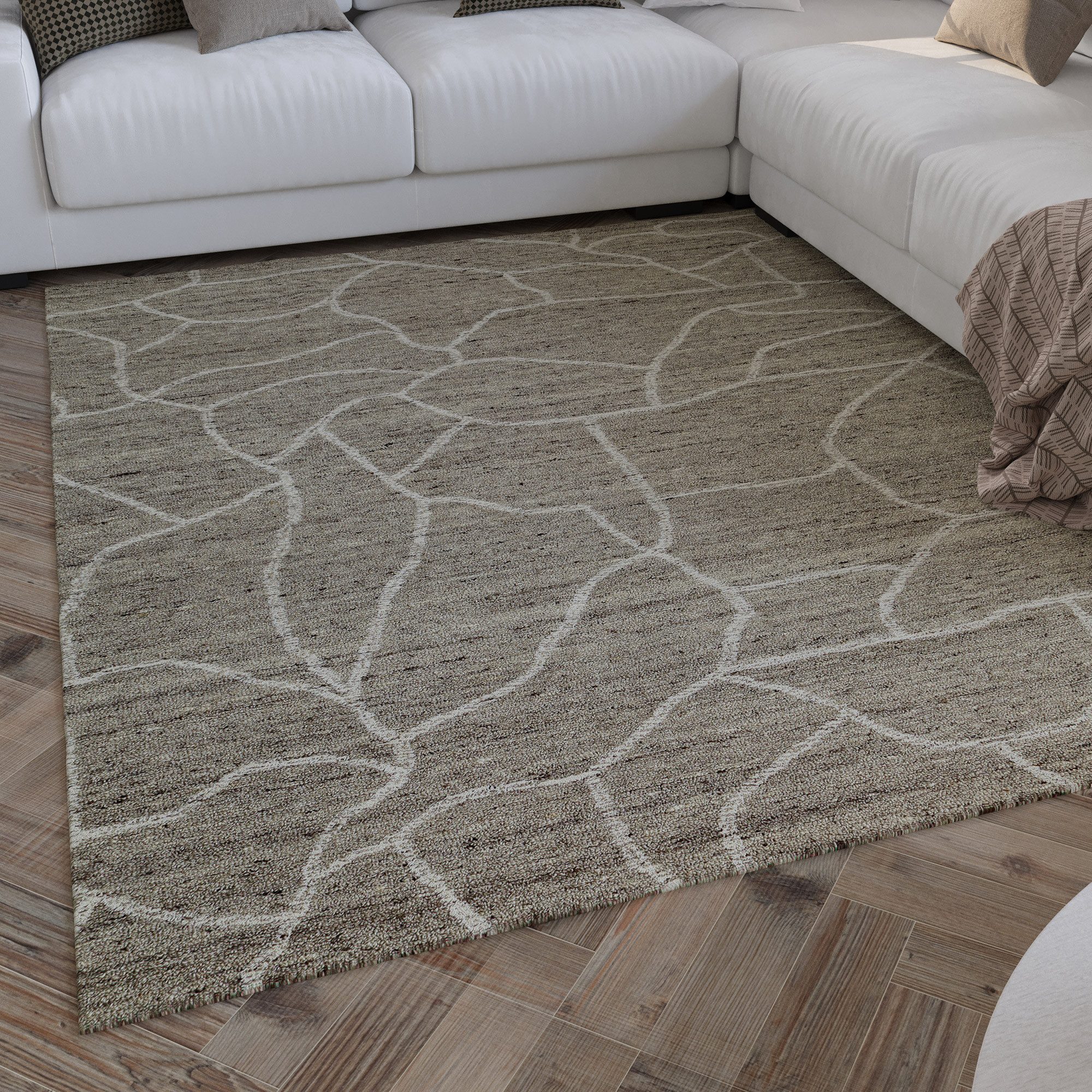 Wecon home Wollteppich Hamptons FORTYONE, rechteckig, Höhe: 15 mm, Läufer, Schurwolle, Kurzflor, Wohnzimmer, elegant, robust, Stein