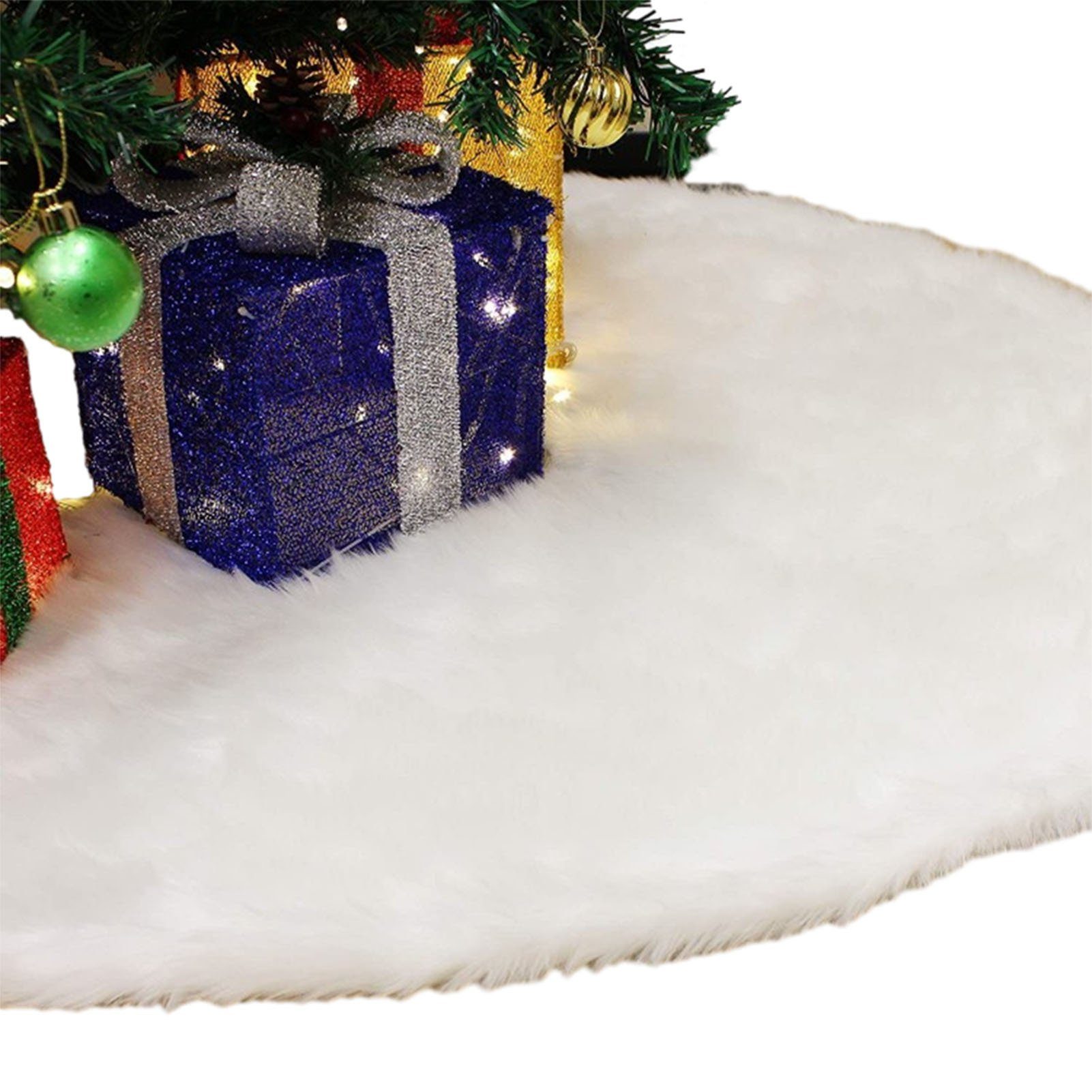 Schneeweißer Blusmart Wiederverwendbare Weihnachtsbaumdecke angora Plüsch-Weihnachtsbaumrock,