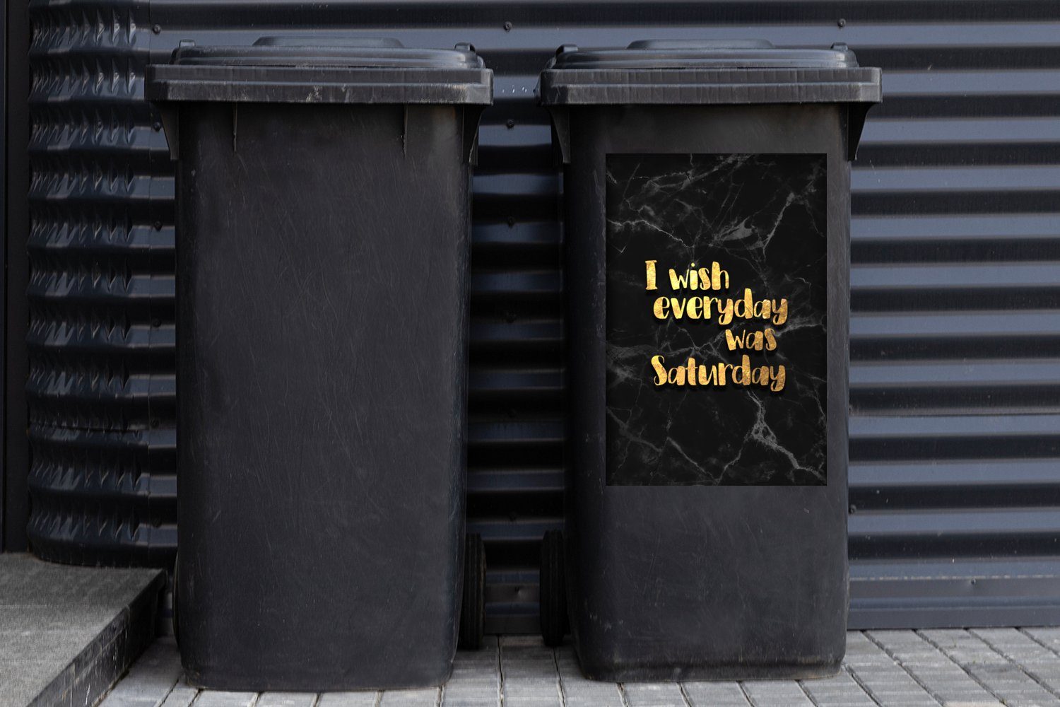 - (1 Wandsticker MuchoWow Marmor Wochenende Mülltonne, Gold Zitat St), Abfalbehälter Sticker, Container, - Mülleimer-aufkleber, -