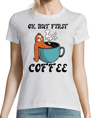 Youth Designz T-Shirt Faultier, But First Coffee Damen Shirt Mit modischem Print