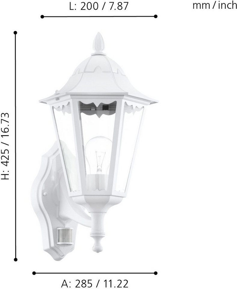 EGLO Außen-Wandleuchte NAVEDO, Dimmfunktion, Leuchtdauer einstellbar, ohne  Leuchtmittel, Eckmontage möglich