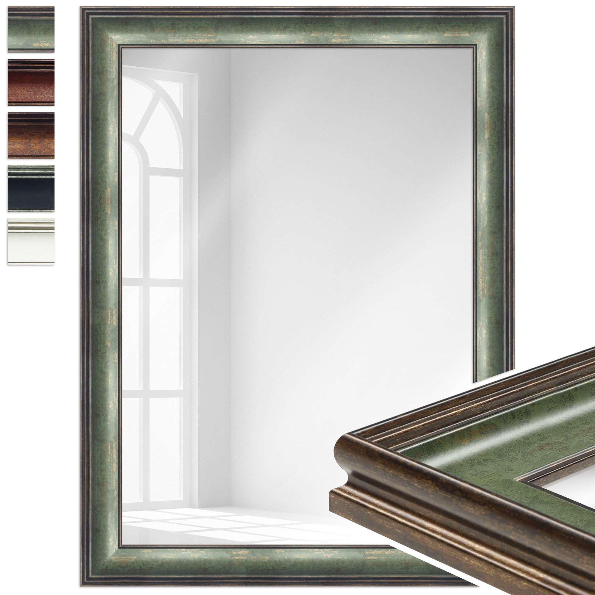 WANDStyle Wandspiegel H235, Vintage Spiegel Grün 60x80 cm, großer Wandspiegel Grün 60x80
