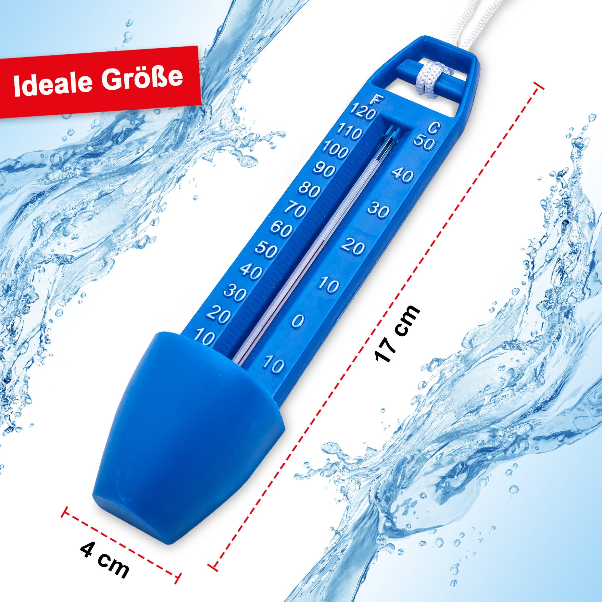 Hecht Badethermometer 060501 Celsius 0-50°C Fahrenheit 0-120°F, für Pool, Spa, Whirlpool, Badewanne, Teich