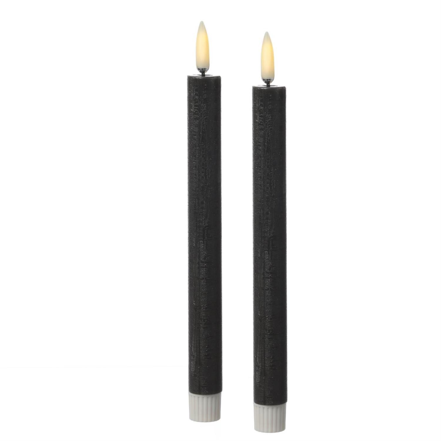 LED-Kerze LED Stabkerzen Tafelkerzen Dinner Spitzkerzen rustikal 24cm grau 2St