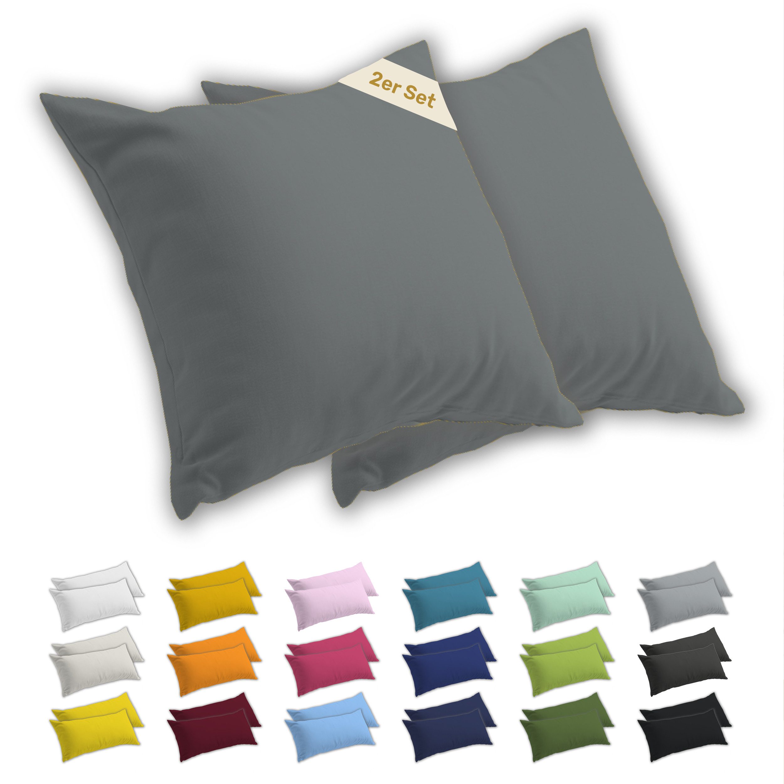 Lavea Kissenbezug 2er Set Kissenhülle Jersey, 100% Baumwolle, Kissenbezüge, (2 Stück), allergikerfreundlich - sicherer YKK-Reißverschluss - waschbar 60°C
