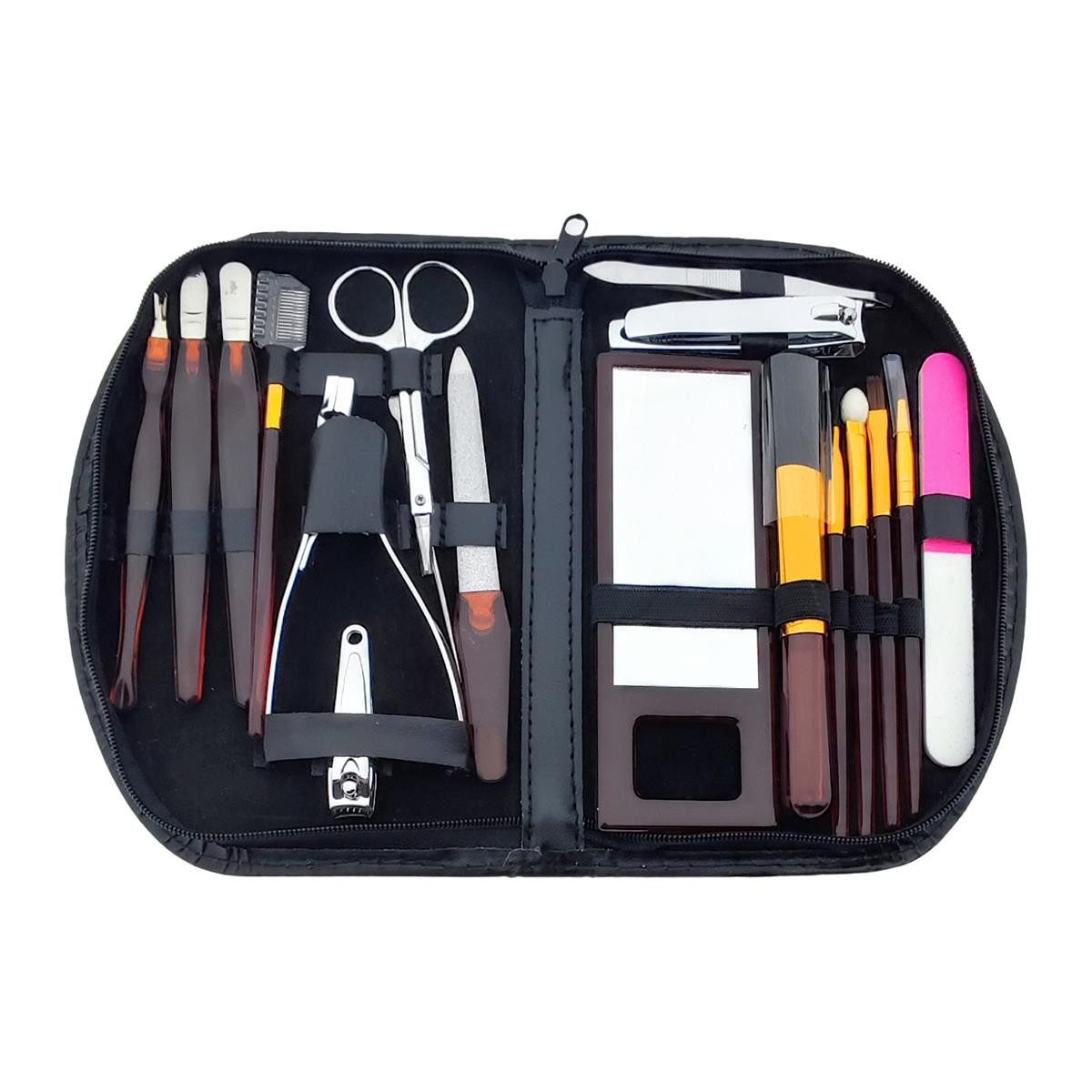 Elina Med Maniküre-Etui Maniküreset 18-teilig Schwarz Kunstleder Nagelpflege, 18 tlg., Maniküre Pediküre Make Up Set Etui 18-tlg. Nagelpflege Nagelfeile