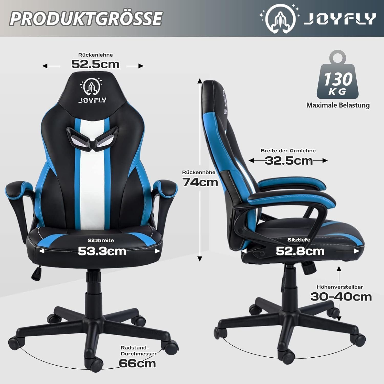 Höhenverstellbar, Gaming (Gamer Stuhl PC-Stuhl Gaming mit Lordosenstütze), Stuhl Ergonomischer Junge(Blau) Sessel Erwachsene mit Gaming Chair JOYFLY