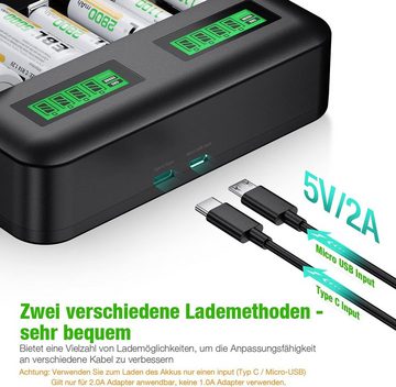 EBL Akku Ladegerät,Schnell Batterie ladegerät-für AA AAA C D NI-Mh Akku Batterie-Ladegerät (mit 8 AAA 1100mAh Akku)