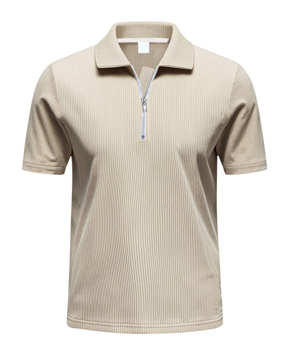 Allthemen Poloshirt mit Cord-Struktur Halbzip Kurzarmshirt