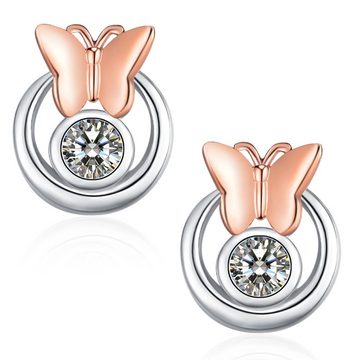 Limana Paar Ohrstecker Damen Ohrringe 925 Silber Rosegold Schmetterling, Silberschmuck für Damen Zirkonia Kristall Steine
