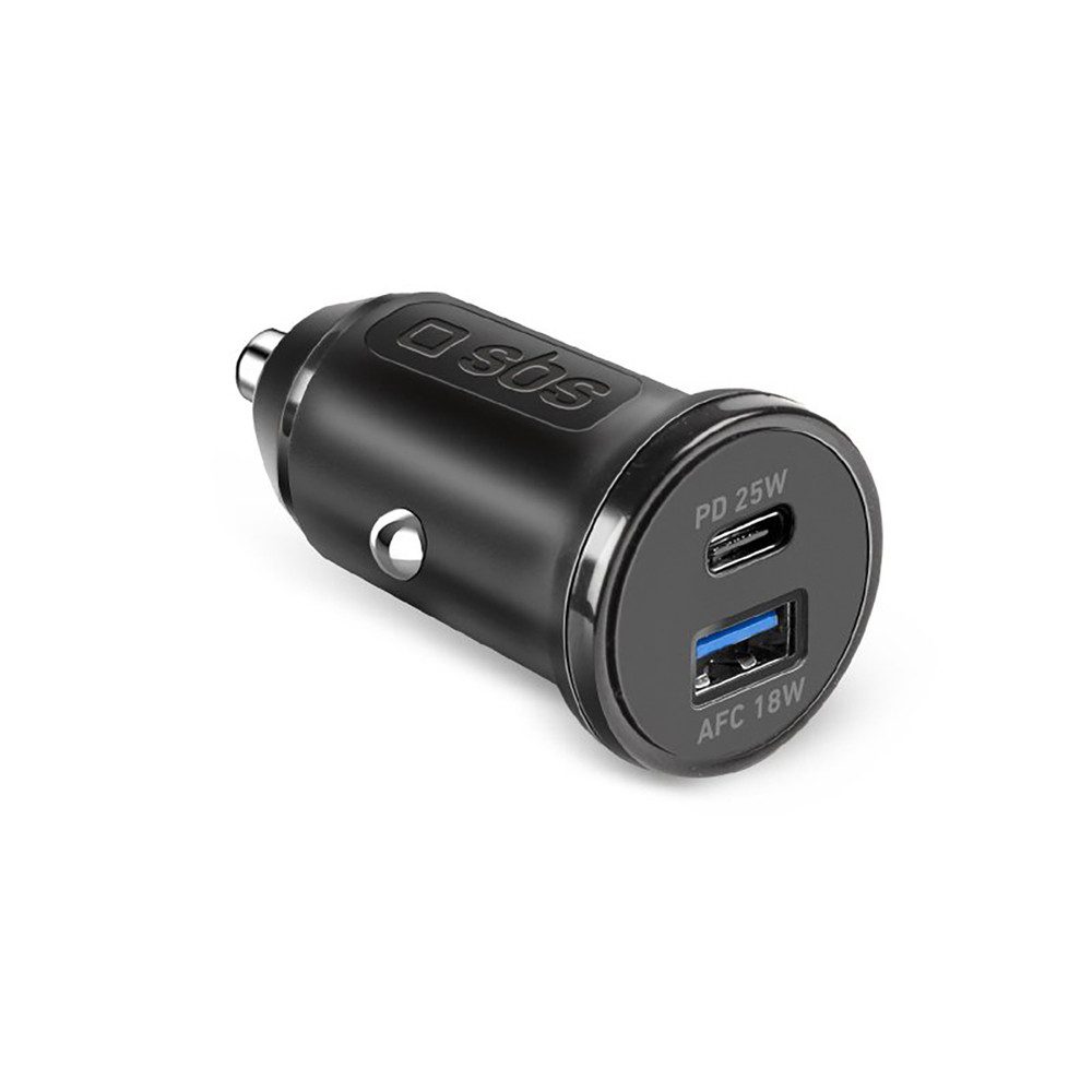 sbs Autoladegerät Kfz-Schnellladegerät Zigarettenanzünderadapter USB-Ladegerät (Spar-Set, 1-tlg., 20 g kompakt, 25 W Power Delivery, USB-C & USB-A, LED)