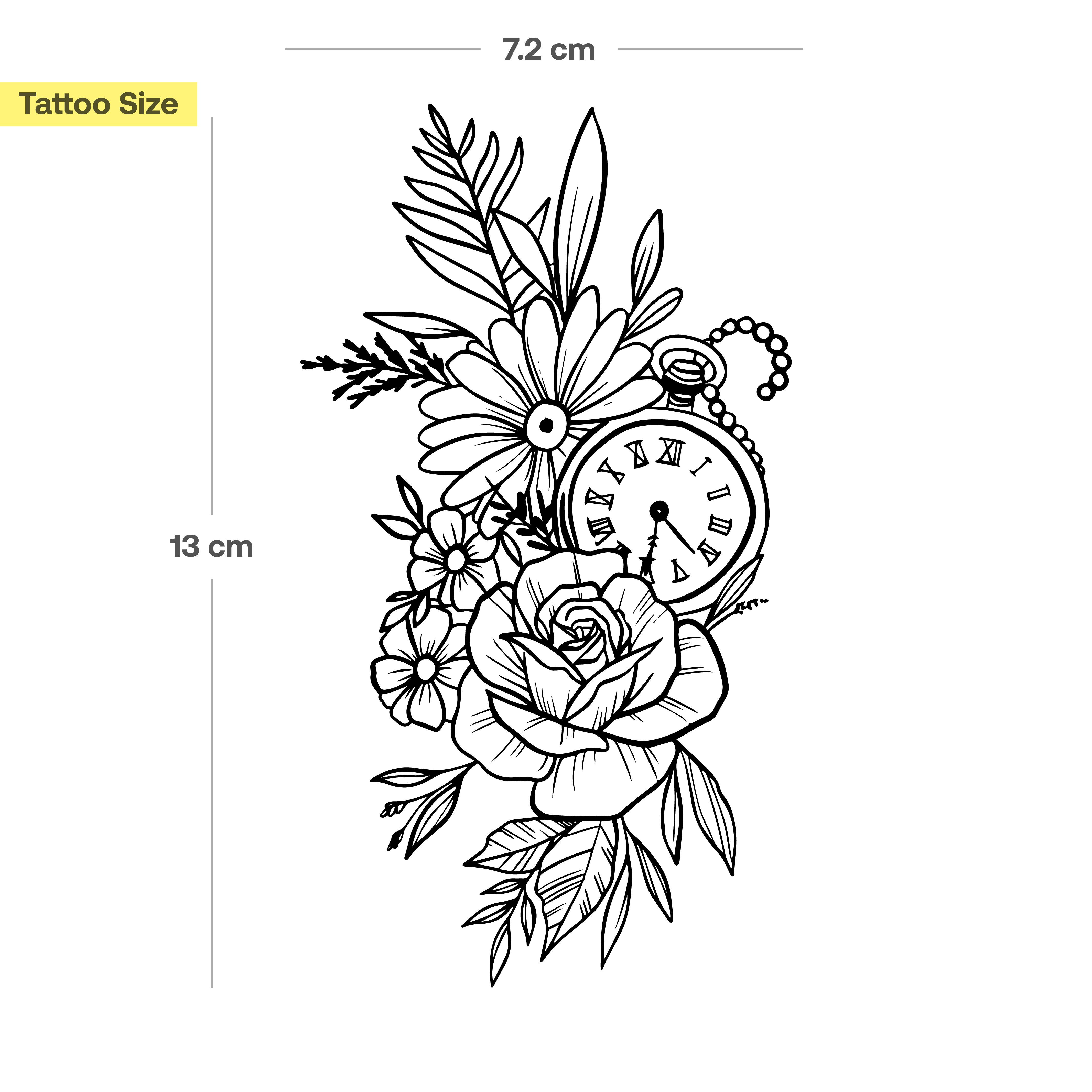 Inkster Schmuck-Tattoo Blumen und Taschenuhr Tattoo, wasserfestes temporäres Tattoo, 2 Wochen Halt