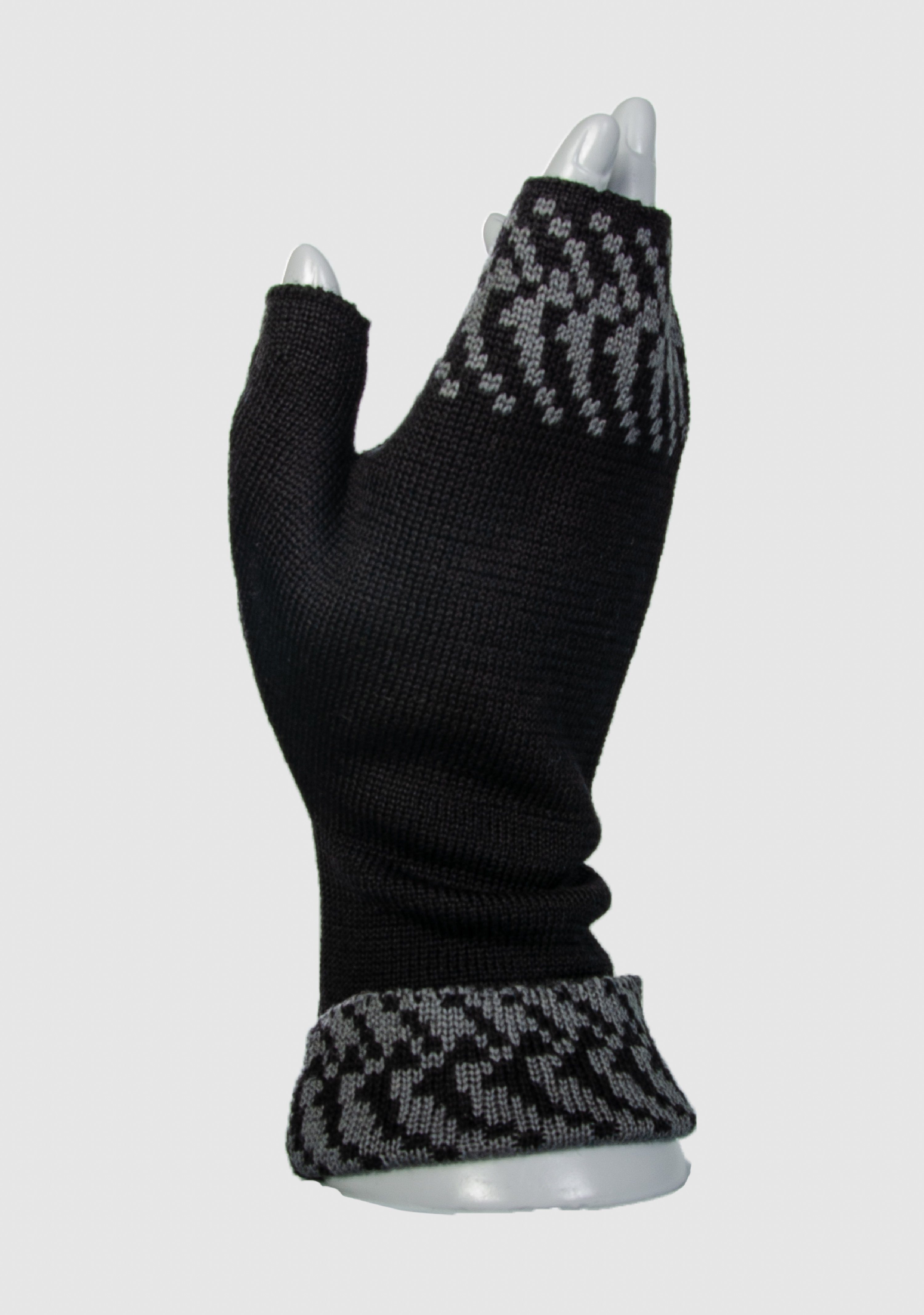 LANARTO slow fashion Pixel in aus Farben schwarz_graphit Handwärmer Merino Strickhandschuhe 100% extrasoft vielen Merino