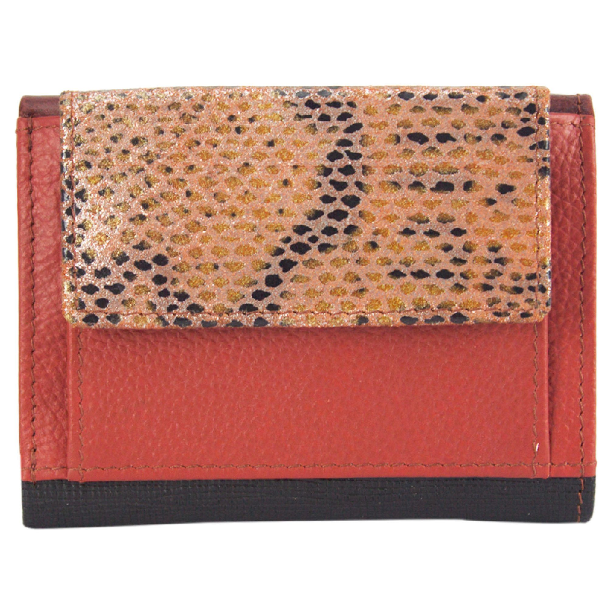 Sunsa Mini Geldbörse Mini klein Leder Geldbörse Geldbeutel Portemonnaie Brieftasche, echt Leder, aus recycelten Lederresten, mit RFID-Schutz, Unisex rot/schwarz