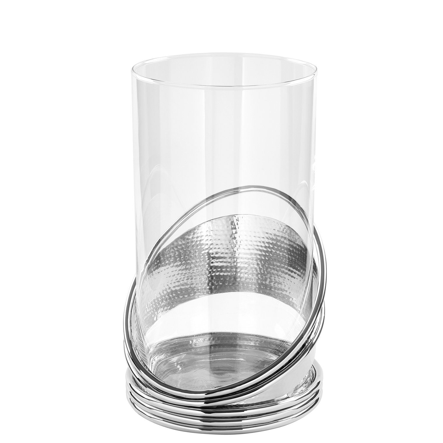 Fink Windlicht Windlicht COLETTE - silber - Aluminium / Glas - H.30cm x Ø 25,5cm (vernickelt - Aluminiumbasis mit Glaszylinder), vernickelt