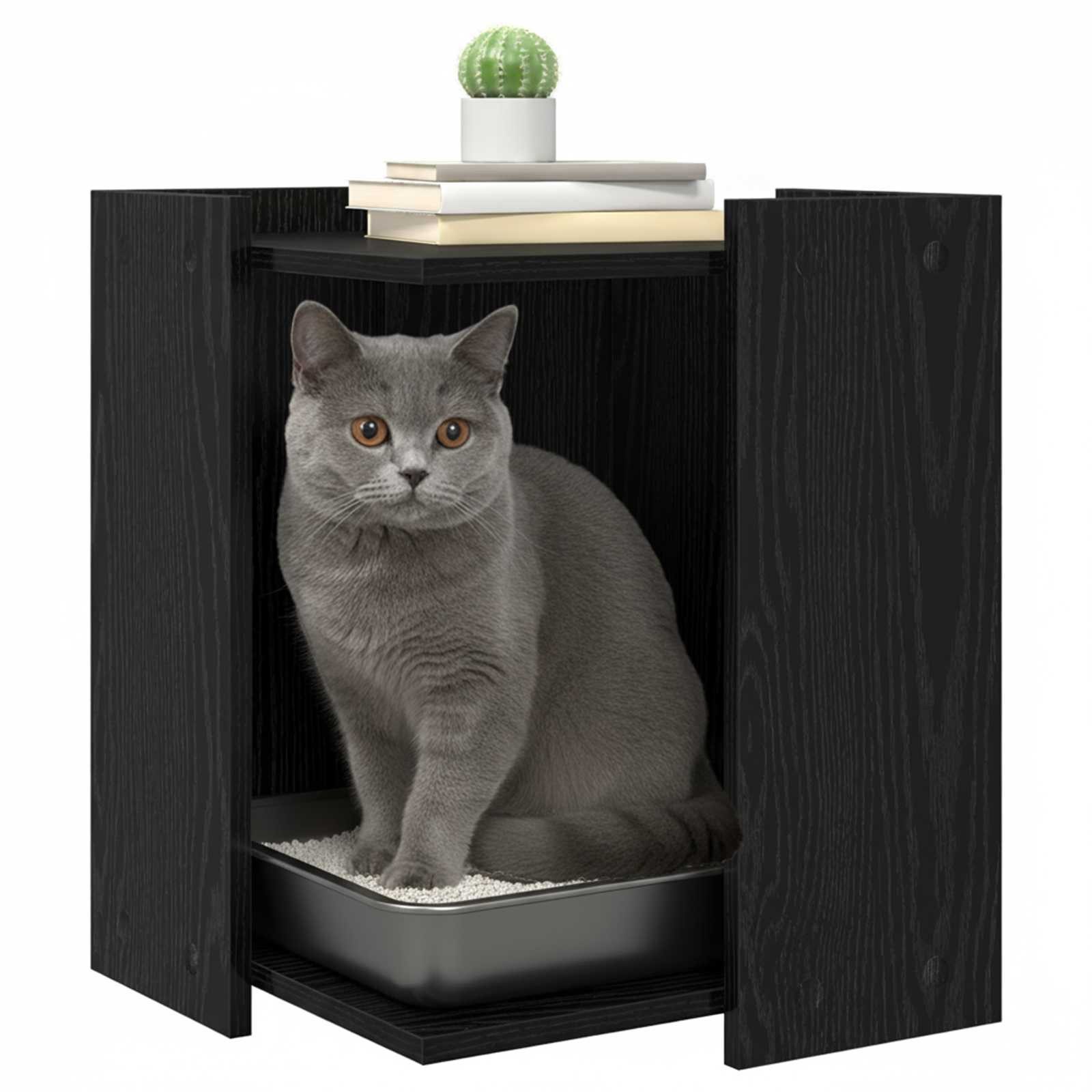 vidaXL Katzenhaus, Katzenstreu Box Umzäunung Schwarz Eichen-Optik 42 x 42 x 51 cm