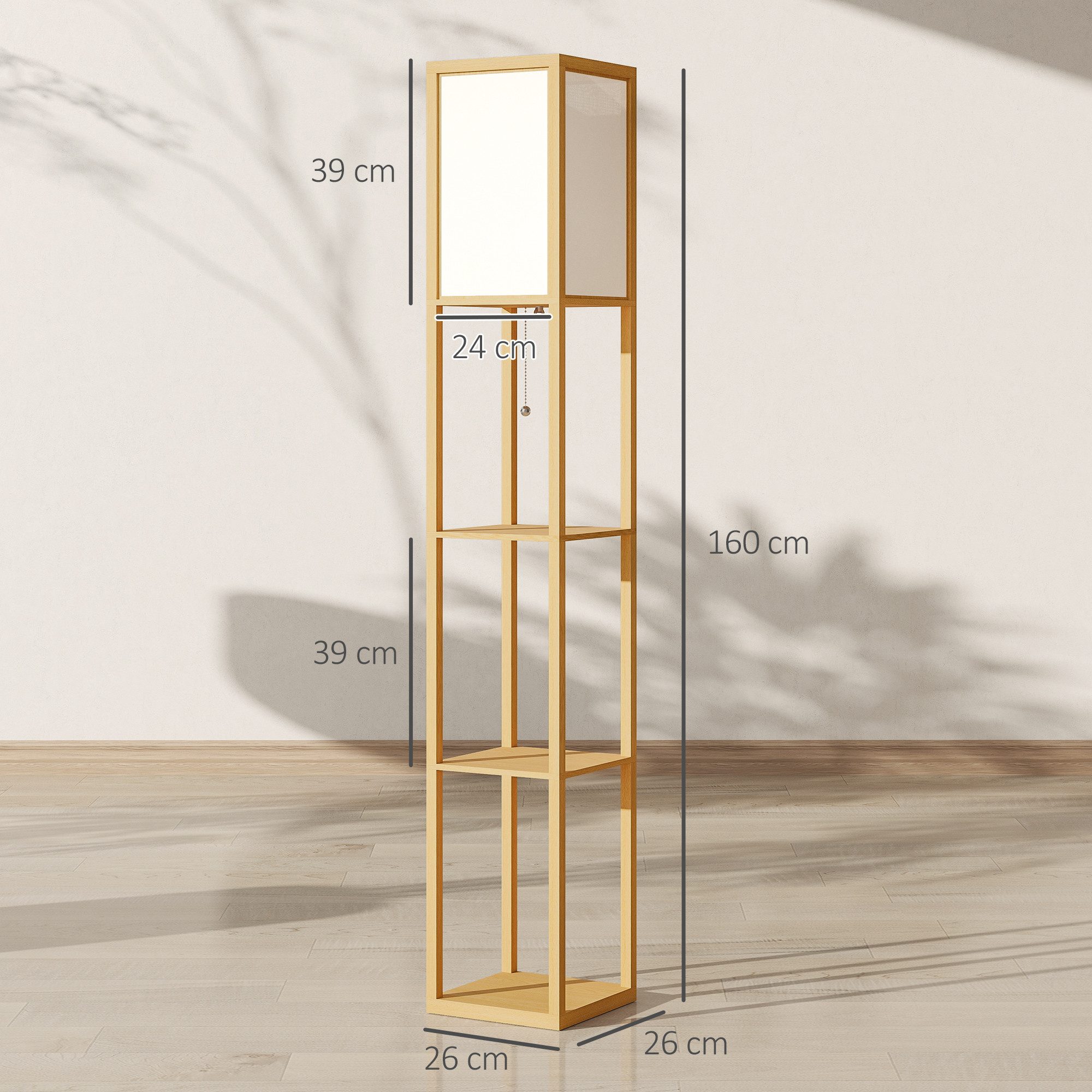HOMCOM Stehlampe Stehlampe mit Regalen E27 40W Nachttischlampe Acryl Lampenschirm, Ablagefächer, Lichtquelle, Fußschalter, ohne Leuchtmittel, Stehlampe mit Ablagen, platzsparend