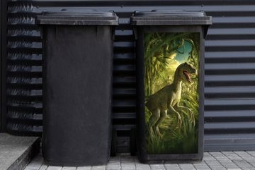 MuchoWow Wandsticker Dinosaurier - Pflanzen - Grün - Illustration - Kinder - Jungen (1 St), Mülleimer-aufkleber, Mülltonne, Sticker, Container, Abfalbehälter