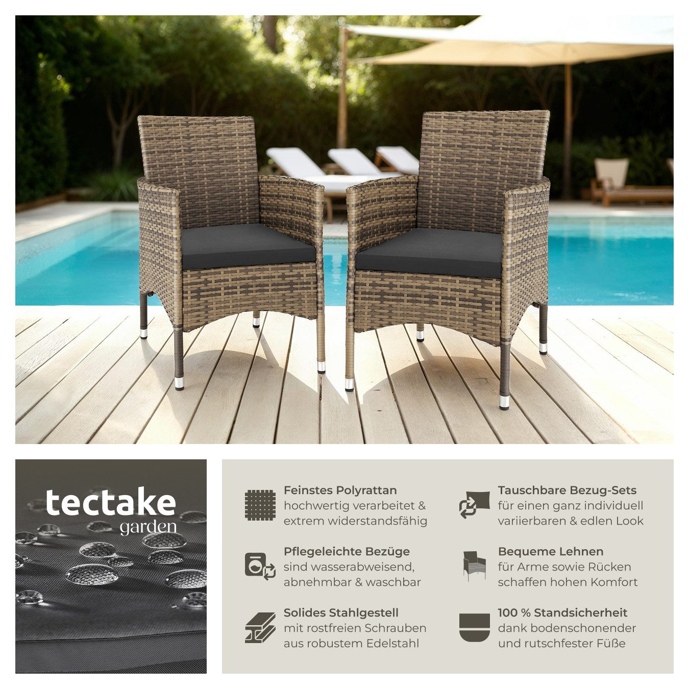 tectake Rattanstuhl 2er Set Rattanstuhl (Set, günstig online kaufen
