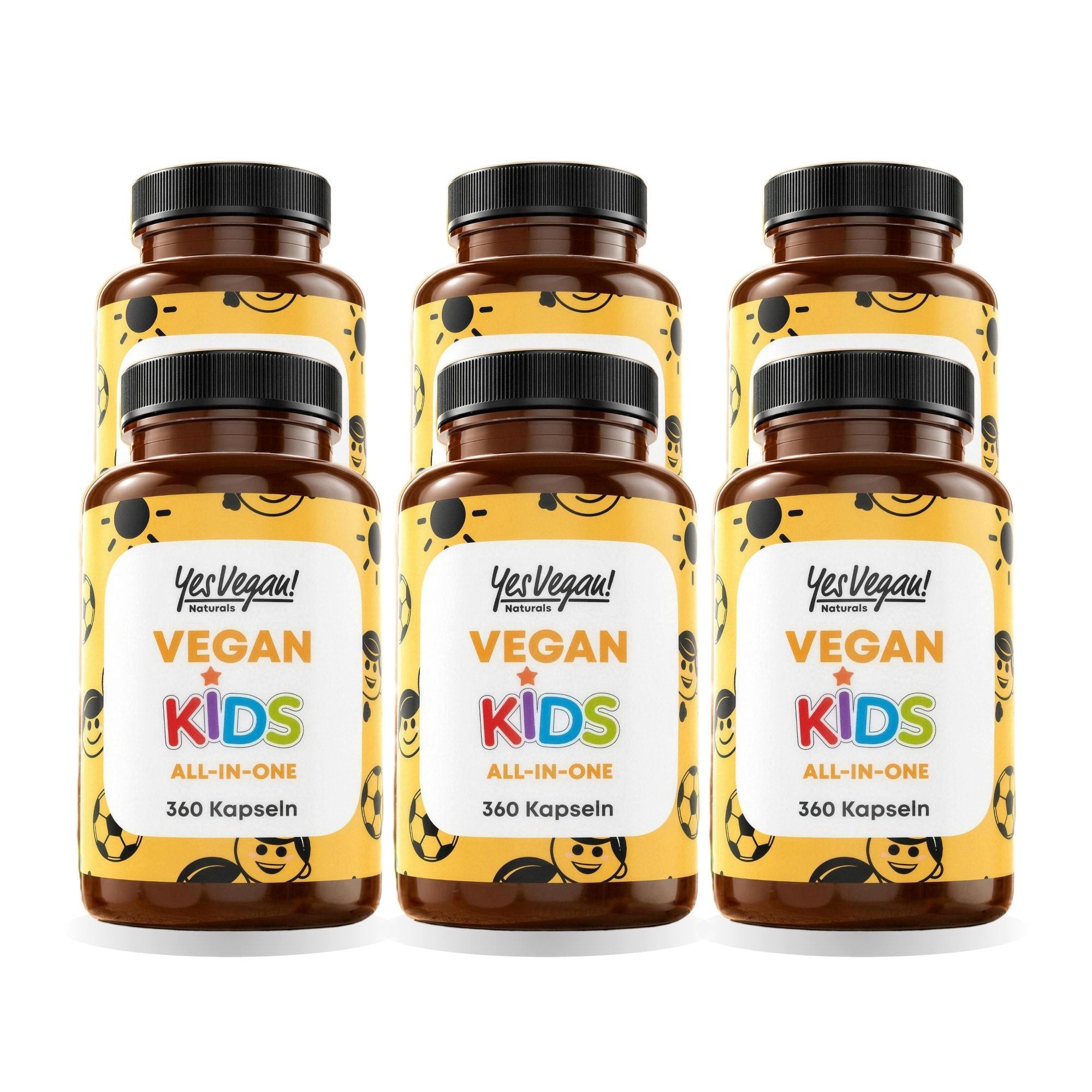 Yes Vegan Kinder Vitamine vegan: Multivitamin mit D3, K2, B12 Kapseln, 6 er Spar-Set à 360 St., vegan, laktosefrei, glutenfrei