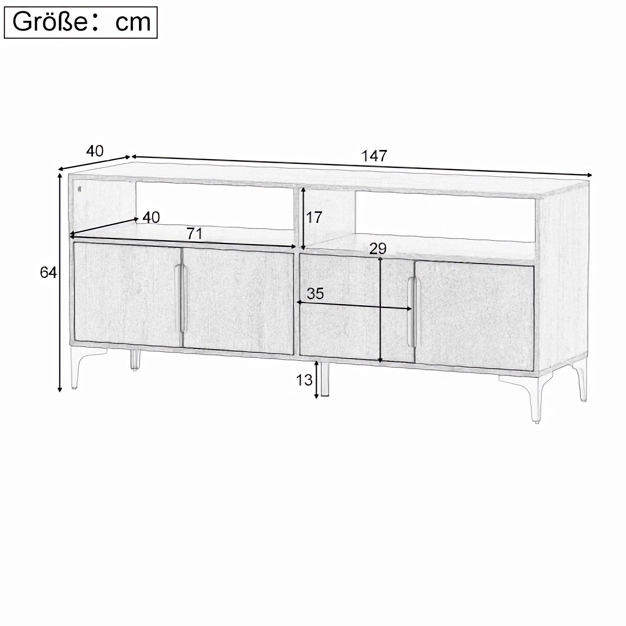 TV-Schrank Celya Fächern, 147x40x64cm mit 2 Sideboard, TV-Ständer offenen