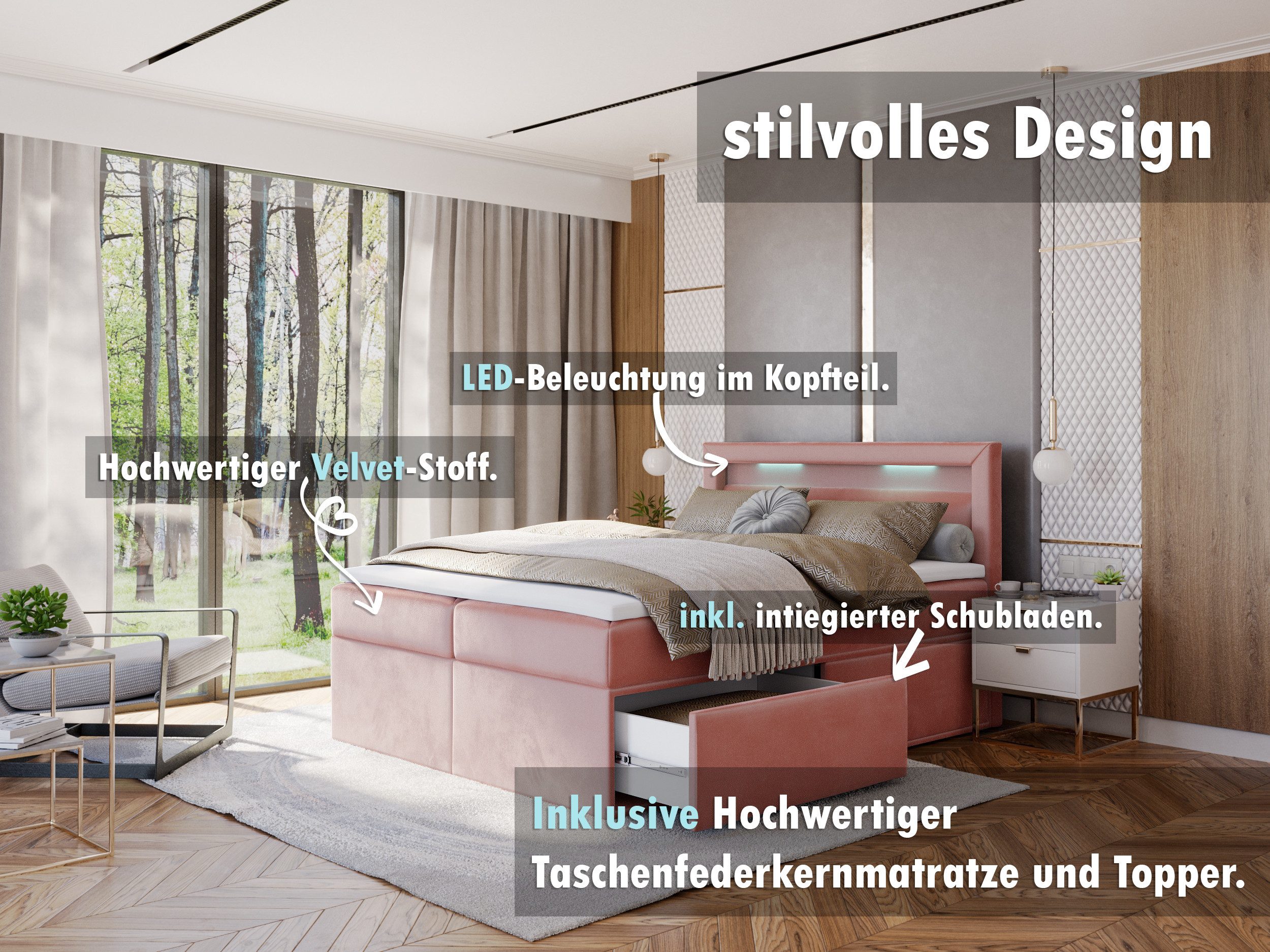 thematys Boxspringbett mit LED Polsterbett Stauraumbett günstig online kaufen
