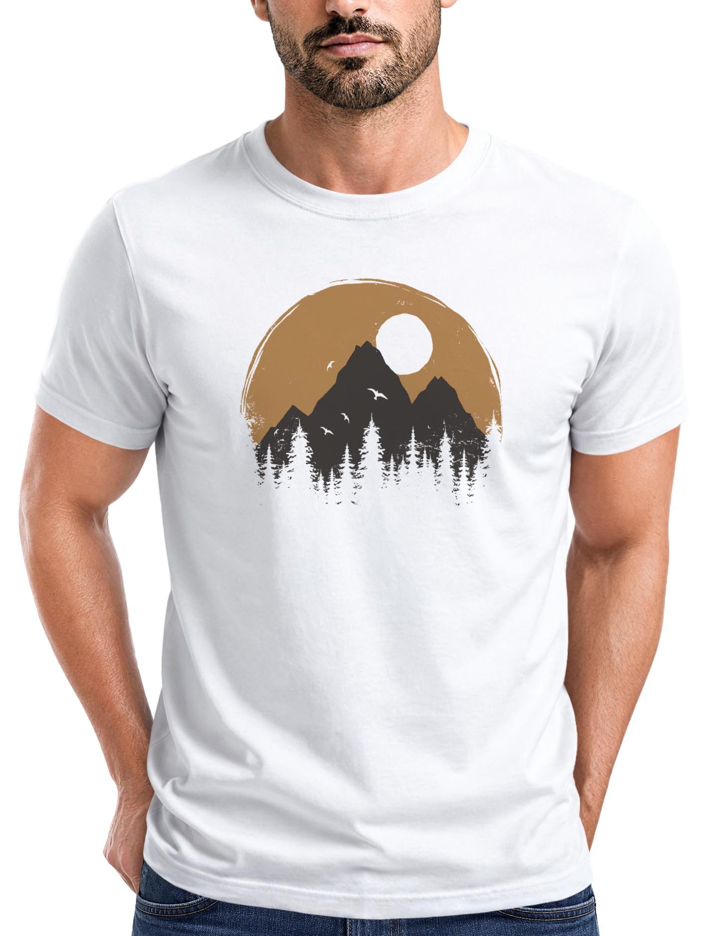 Neverless Print-Shirt Herren T-Shirt Outdoor Print Natural Badge Logo Wandern Fashion mit Print