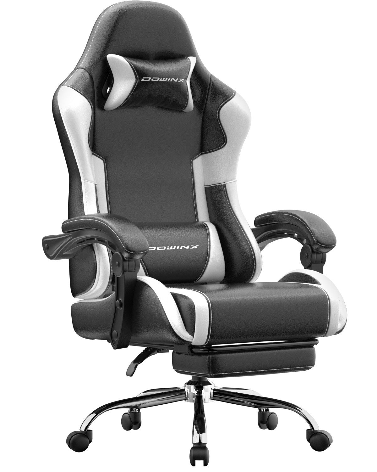 Dowinx Gaming-Stuhl Bürostuhl Massage Sessel mit höhenverstellbaren Linkage-Armlehnen (Packung), ergonomischer Gamer Stuhl mit Fußstütze, Gaming Chair bis 180 kg