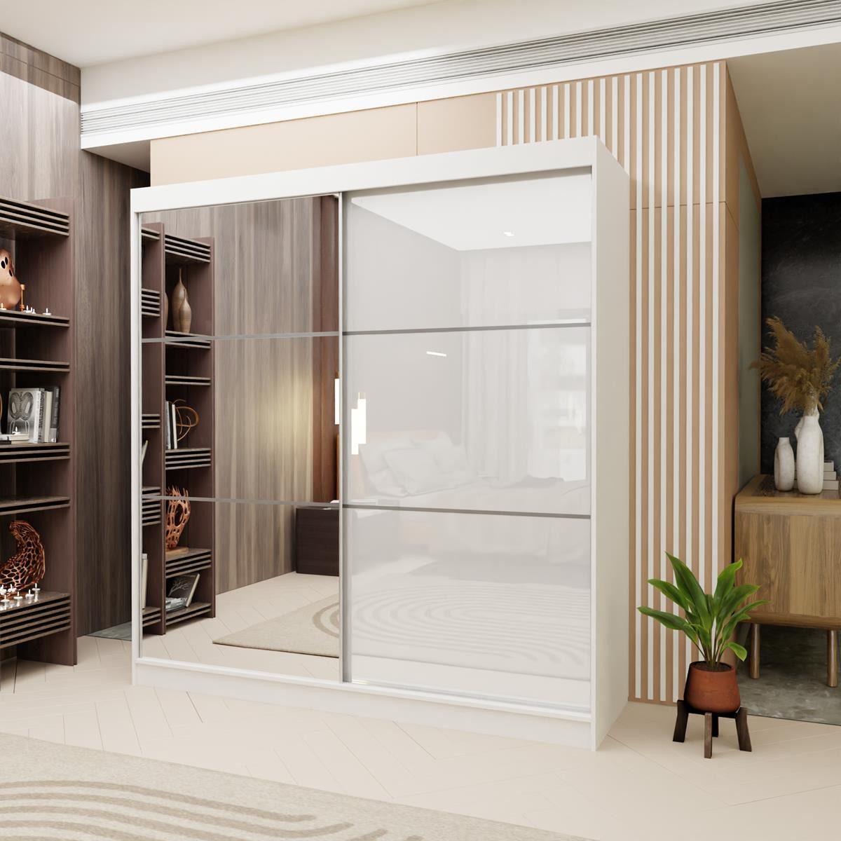 Compleo Schwebetürenschrank CINZIA, Schrank mit Lacobel Glas (200 cm, mit o günstig online kaufen