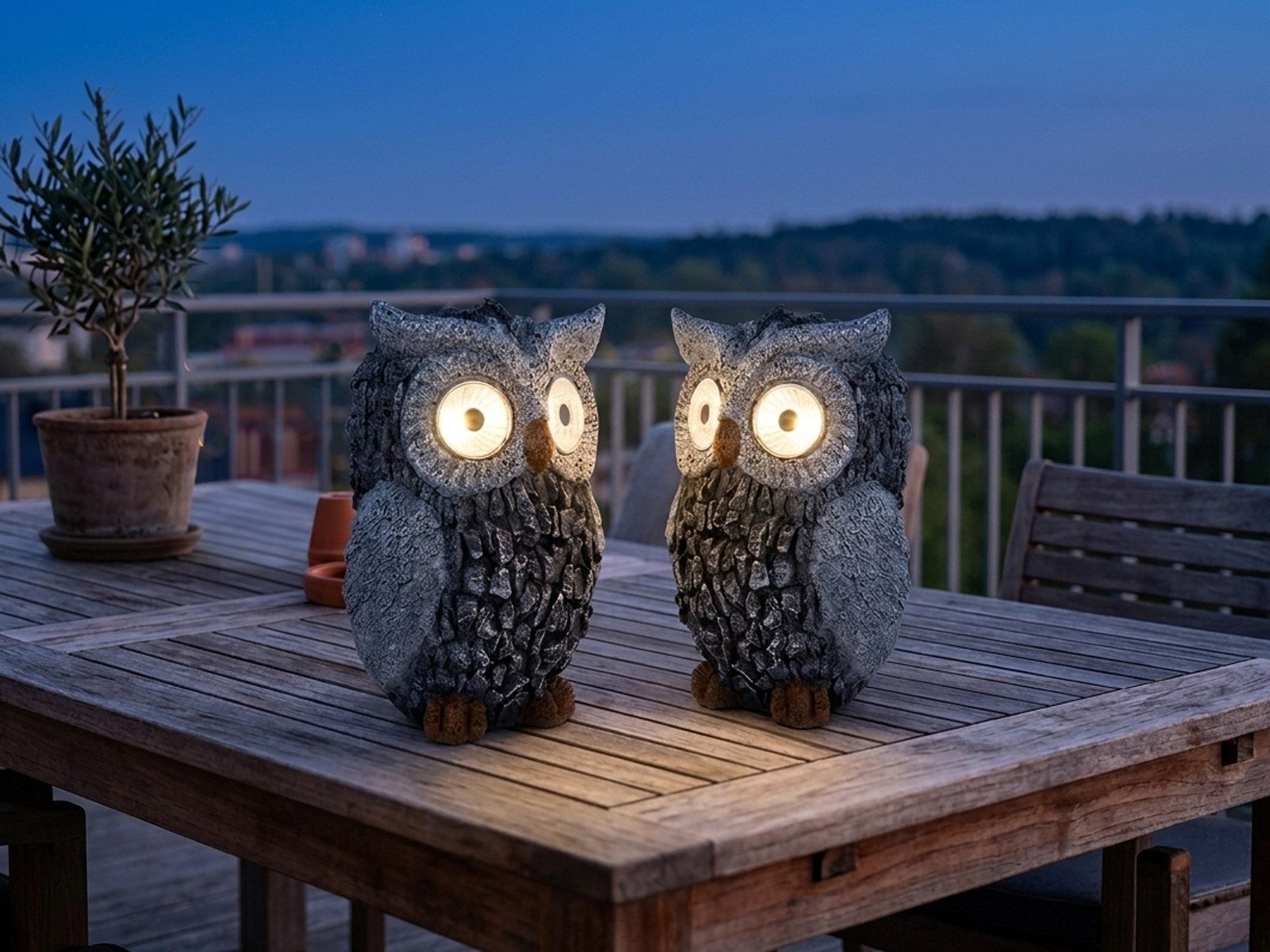 GLOBO LIGHTING LED Solarleuchte 2er Set Solarlampen Eule, Höhe 19,5cm, LED fest integriert, warmweiß, ausgefallene Solarbeleuchtung für Garten-tisch & Balkon Eulenlampe