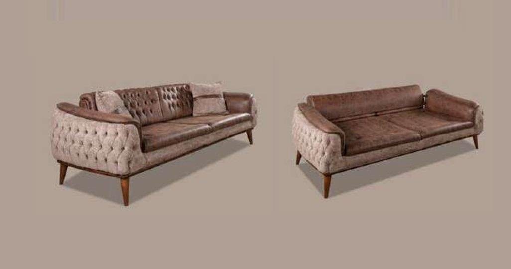 3+3+1 JVmoebel Design Luxus Braun Chesterfield Sessel Wohnzimmer-Set Sofagarnitur Sitzer Sofas