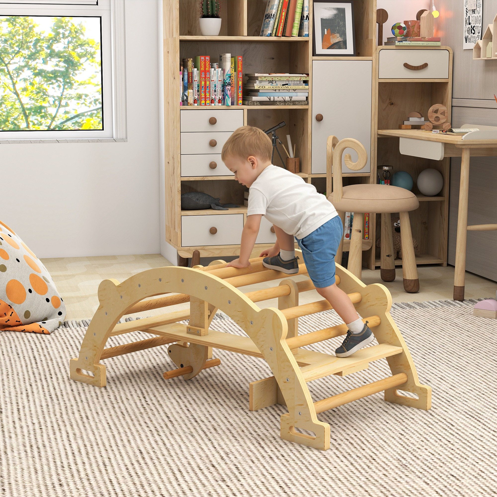 AIYAPLAY Klettergerüst, (2 in 1 Kletterbogen, 1-St., Kletterspielzeug aus Holz), für Kinder 2-4 Jahre, Indoor, Naturholz