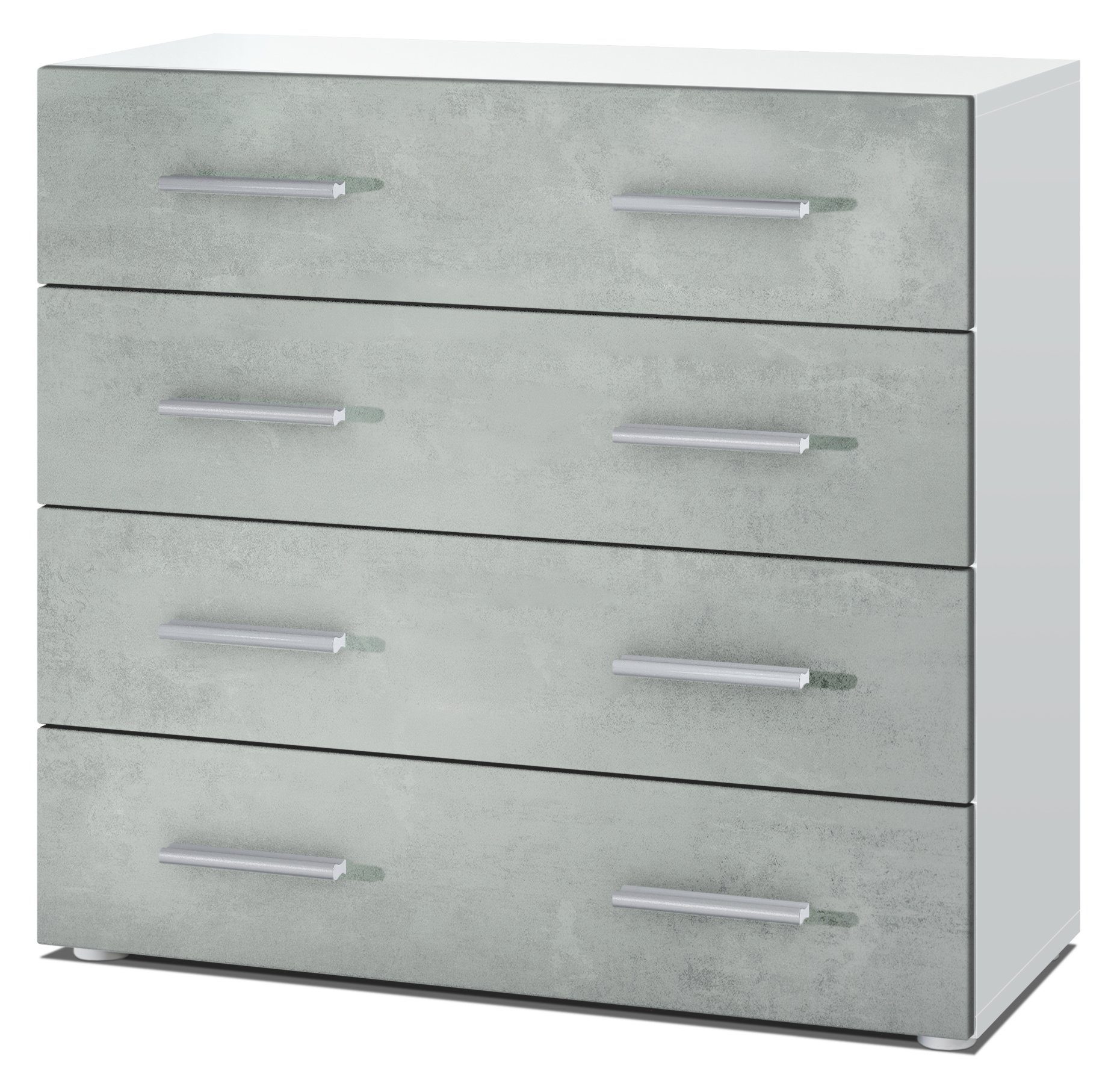 Vladon Kommode Pavos V1 (Kommode, ​mit 4 Schubladen), Weiß matt/Beton Oxid Optik (76 x 72 x 35 cm)