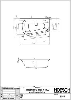 HOESCH Einbauwanne Hoesch Trapez-Badewanne THASOS 1750x1100
