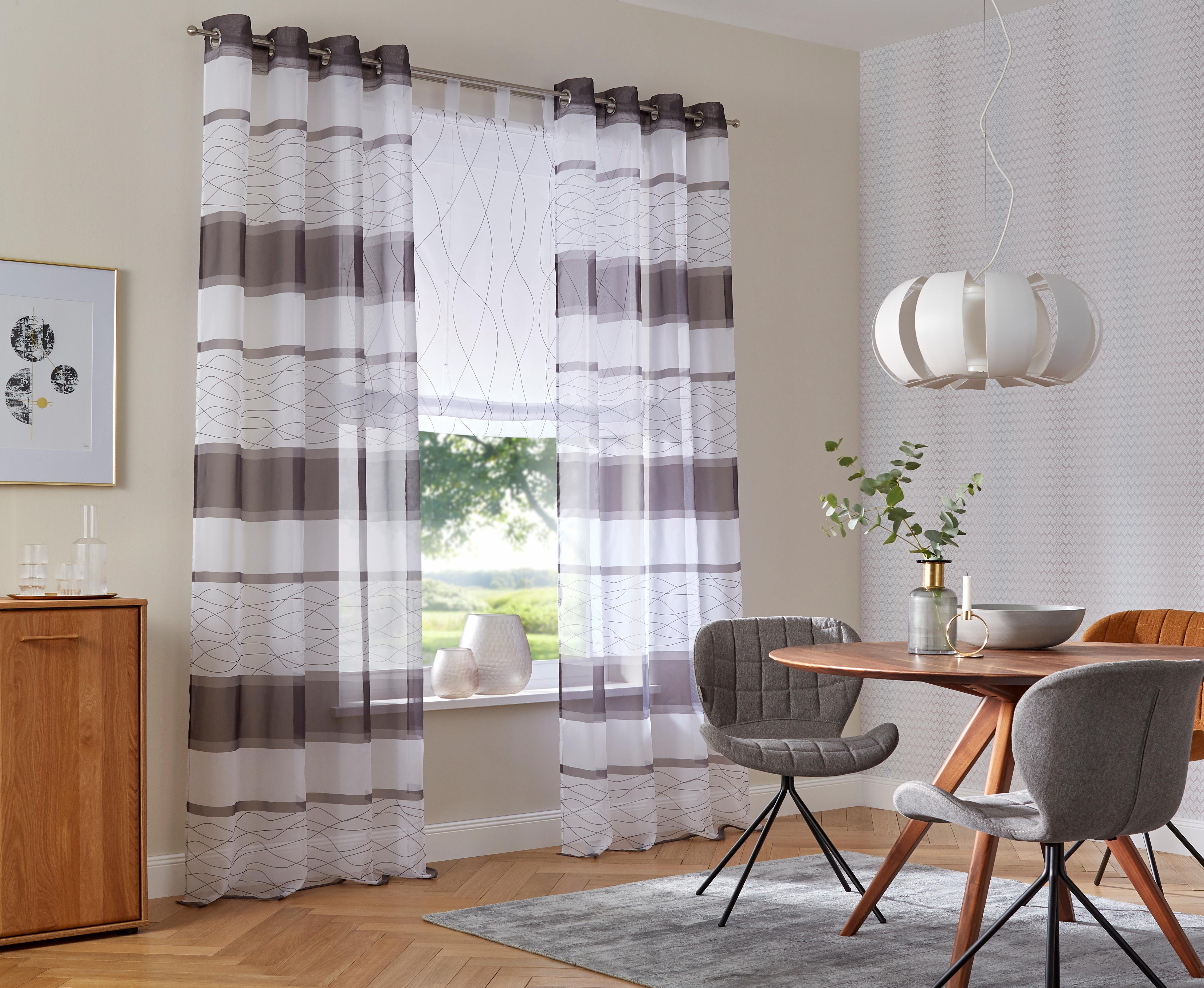 my home Gardine Jay, Ösen (2 St), transparent, Voile, Vorhang, 2-er Set, Fertiggardine, transparent, Querstreifen